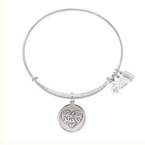 Wind & Fire Niece Filigree Heart Charm Bangle Bracelet in Bright Rhodium Silver